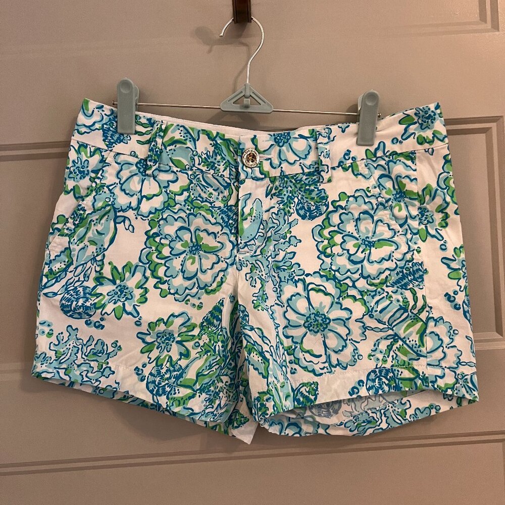 Lilly Pulitzer Callahan Hasbah Lobster shorts with Green/Blue Print Size 2